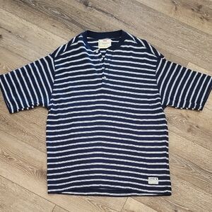 Levi's Vintage 90s Henley Men Navy White Striped Copper Button Polo 100% Cotton